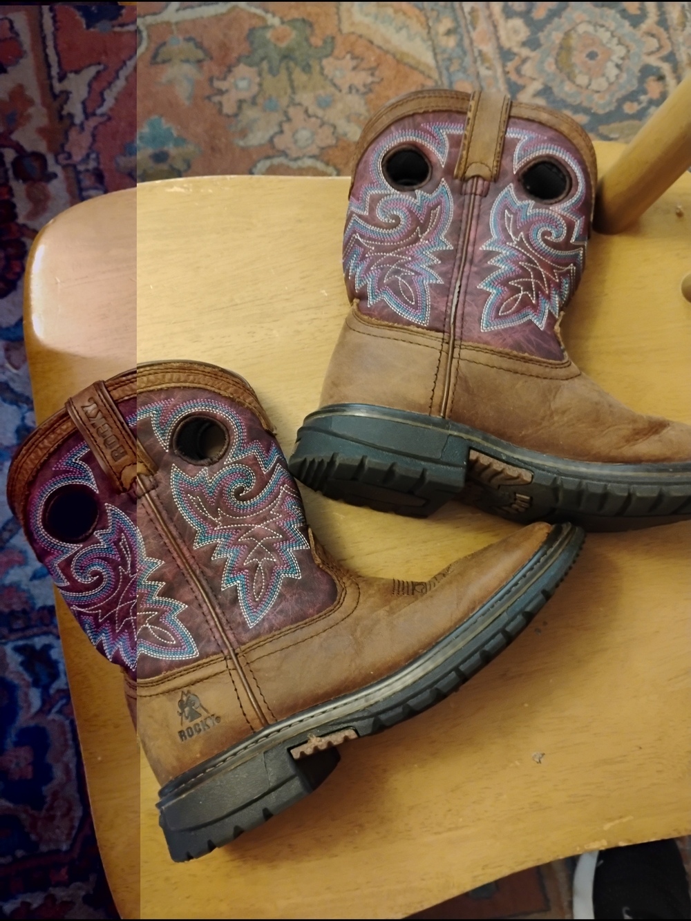 Rocky Kids Brown and Purple Cowboy Boots